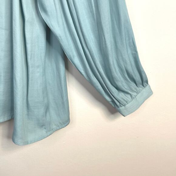 LOFT Ann Taylor Split Neck Flowy Puff Balloon Sleeve Top Coastal Blue M New NWT - Picture 5 of 12